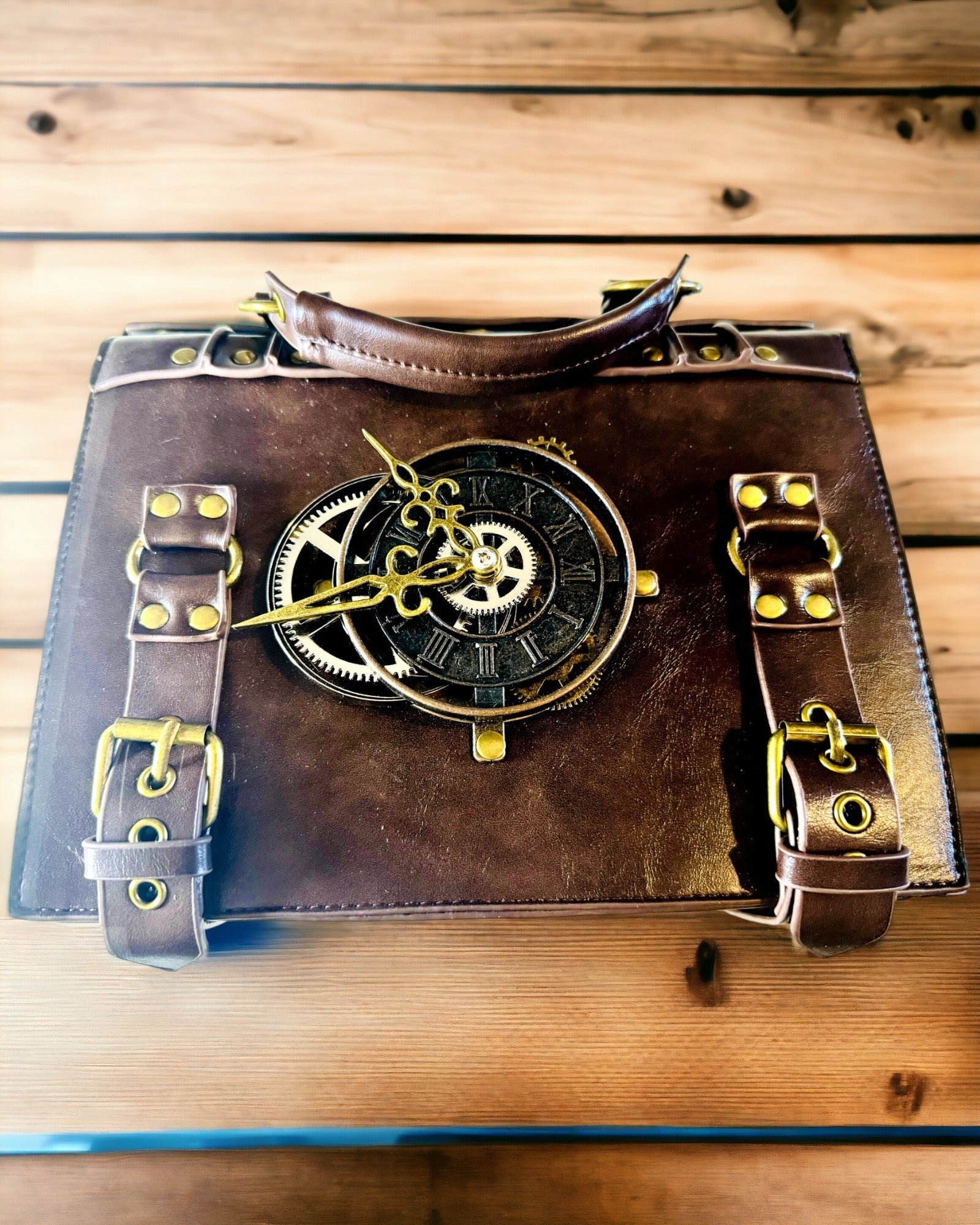 Borsa a Tracolla con Motivo Orologio Vintage - Versatile Borsa a Mano Satchel con Texture in Pelle PU
