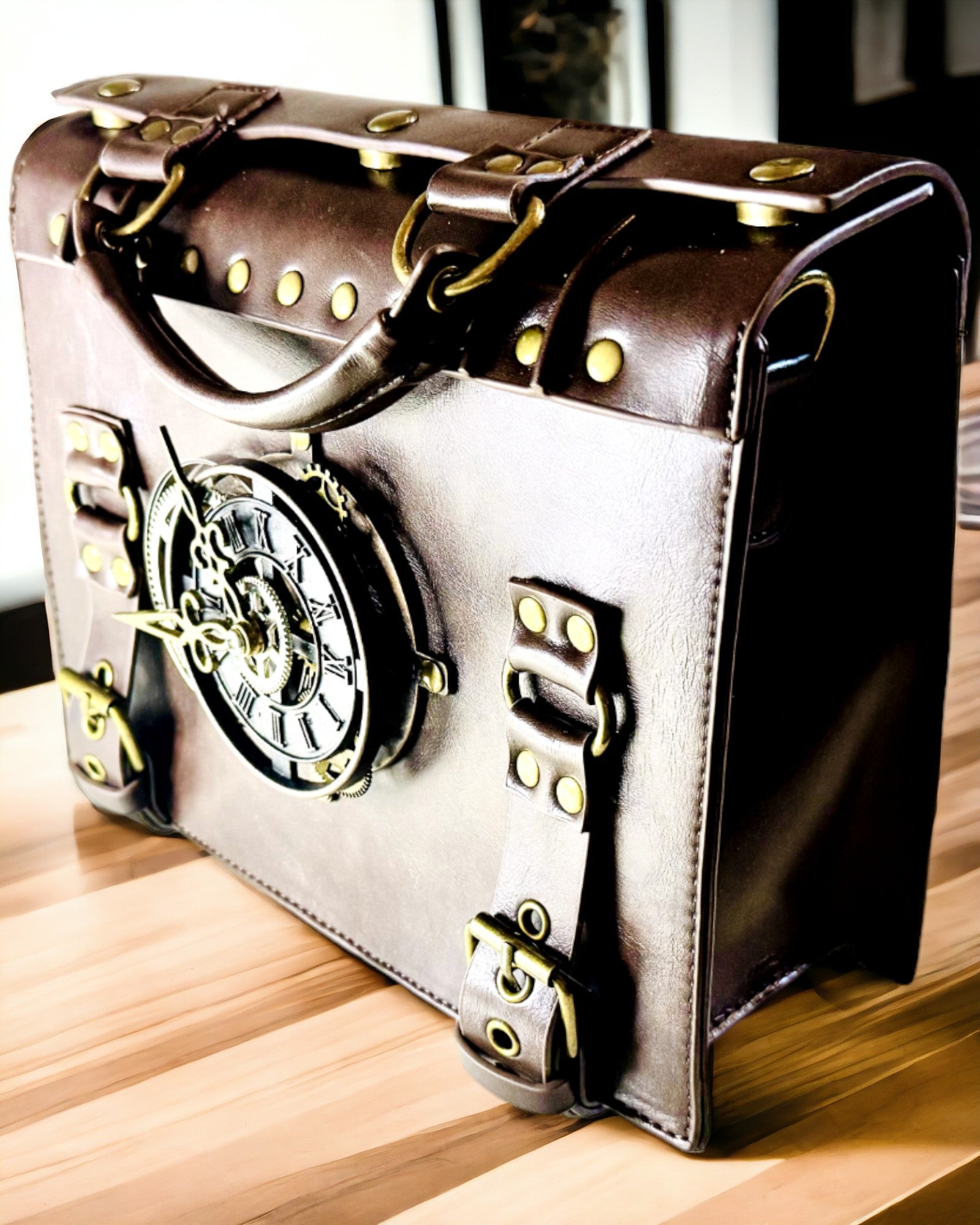 Borsa a Tracolla con Motivo Orologio Vintage - Versatile Borsa a Mano Satchel con Texture in Pelle PU