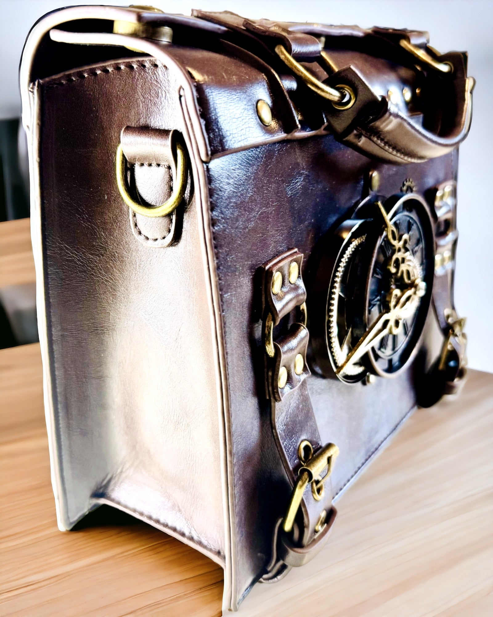 Borsa a Tracolla con Motivo Orologio Vintage - Versatile Borsa a Mano Satchel con Texture in Pelle PU