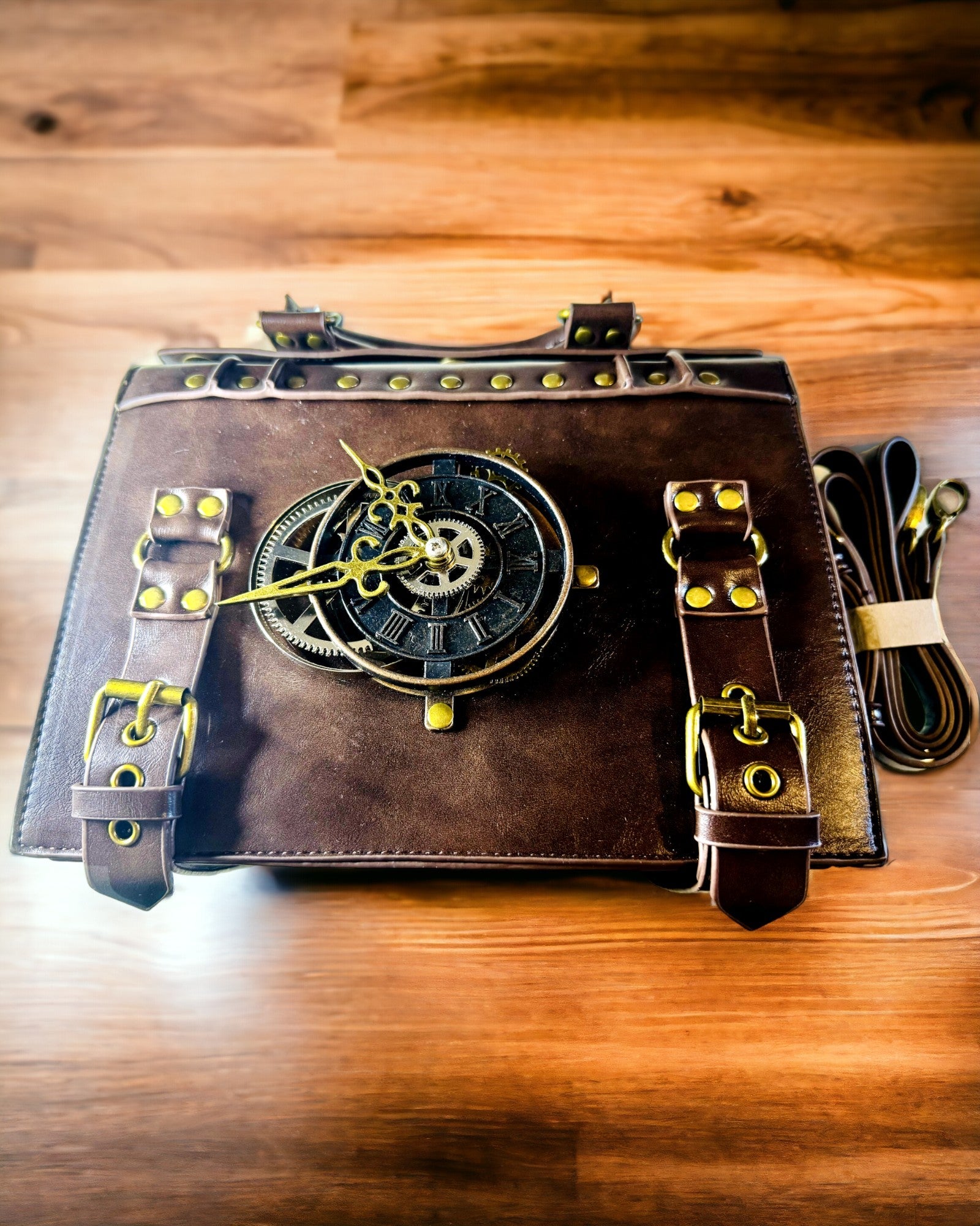 Borsa a Tracolla con Motivo Orologio Vintage - Versatile Borsa a Mano Satchel con Texture in Pelle PU
