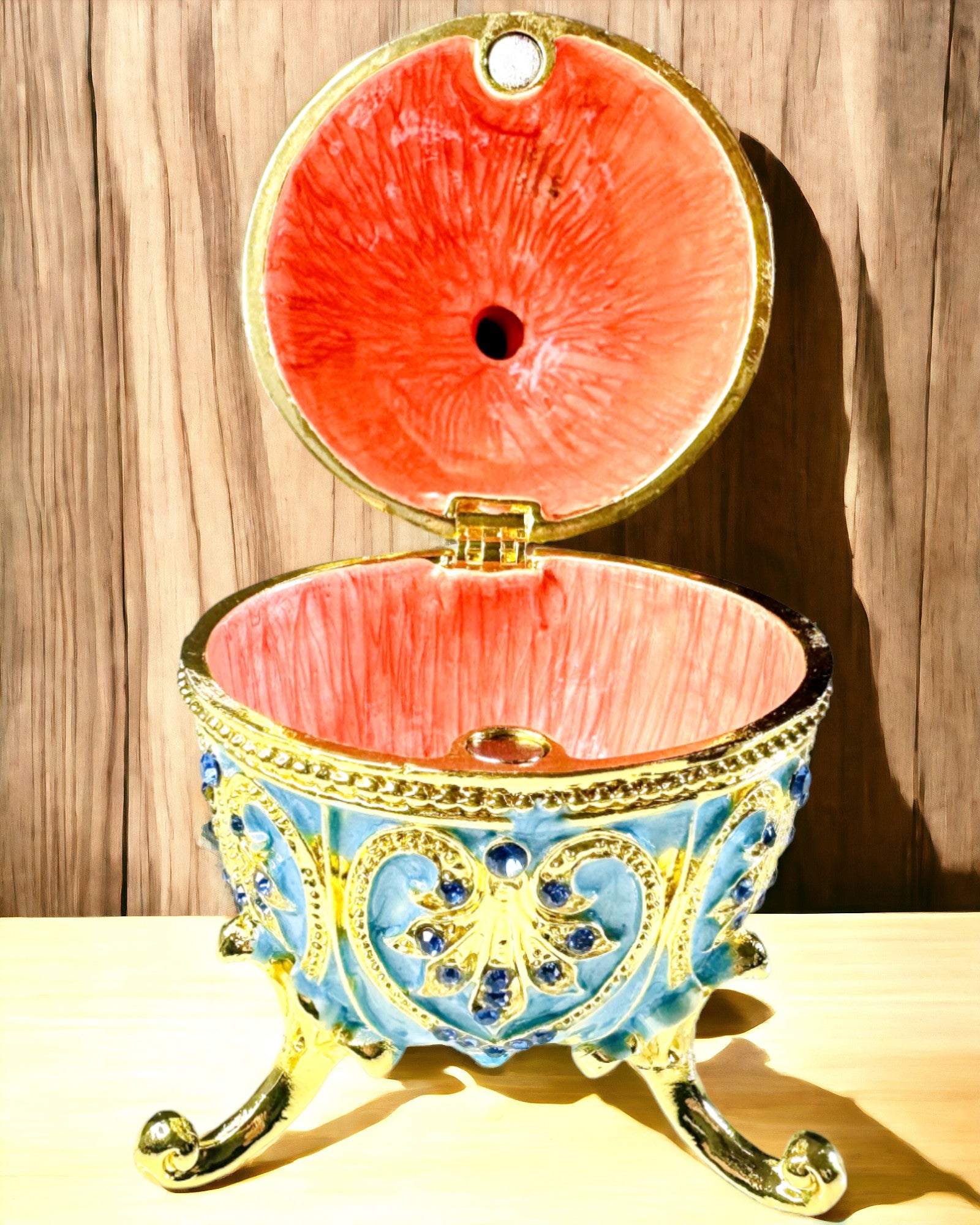 Uovo Fabergé Celestiale – Organizzatore di Gioielli Smaltato - colore cielo blu. Personalizzazione con incisione