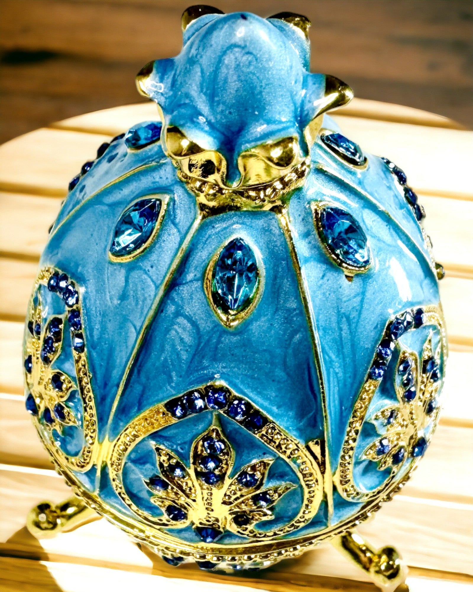 Uovo Fabergé Celestiale – Organizzatore di Gioielli Smaltato - colore cielo blu. Personalizzazione con incisione
