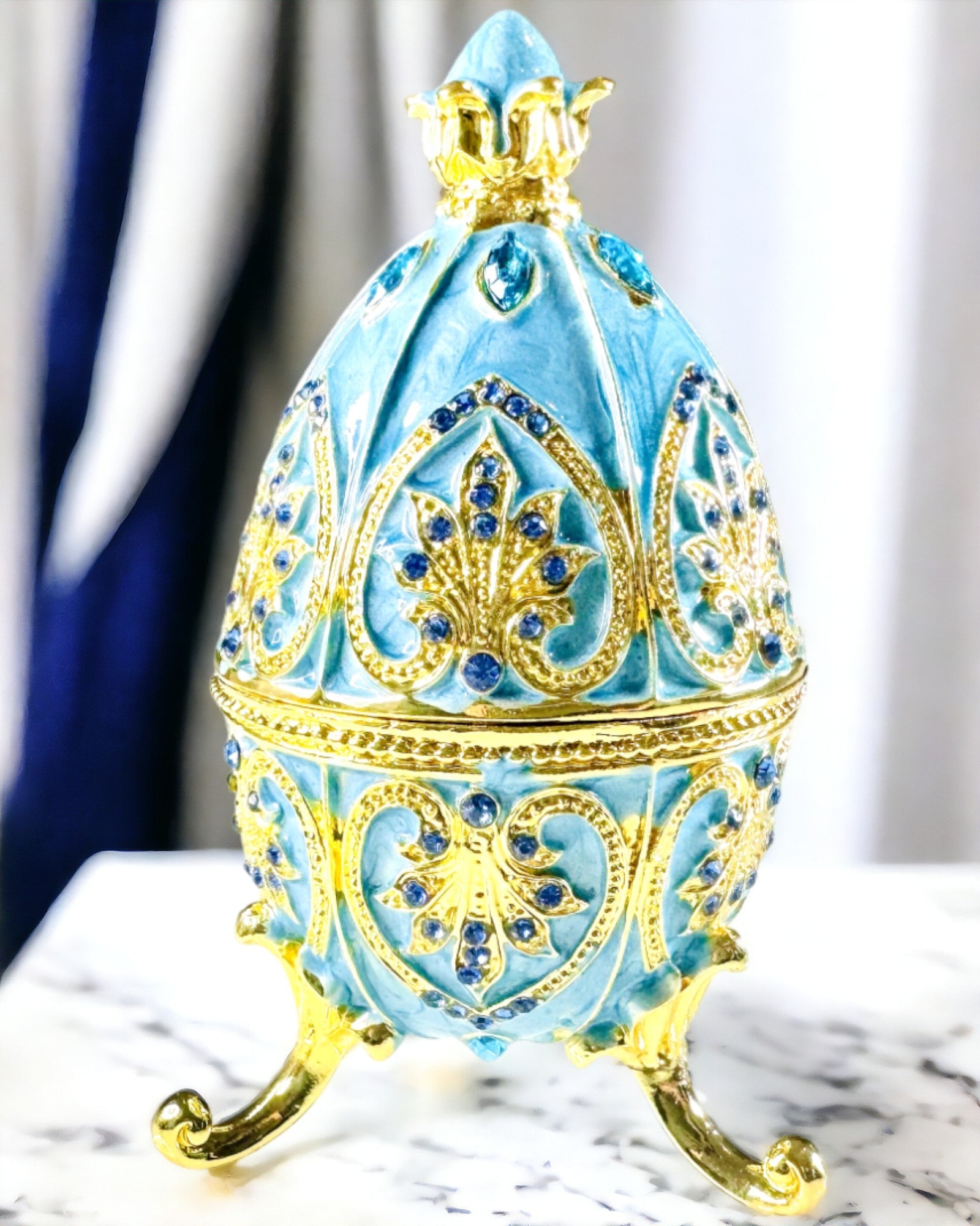 Uovo Fabergé Celestiale – Organizzatore di Gioielli Smaltato - colore cielo blu. Personalizzazione con incisione