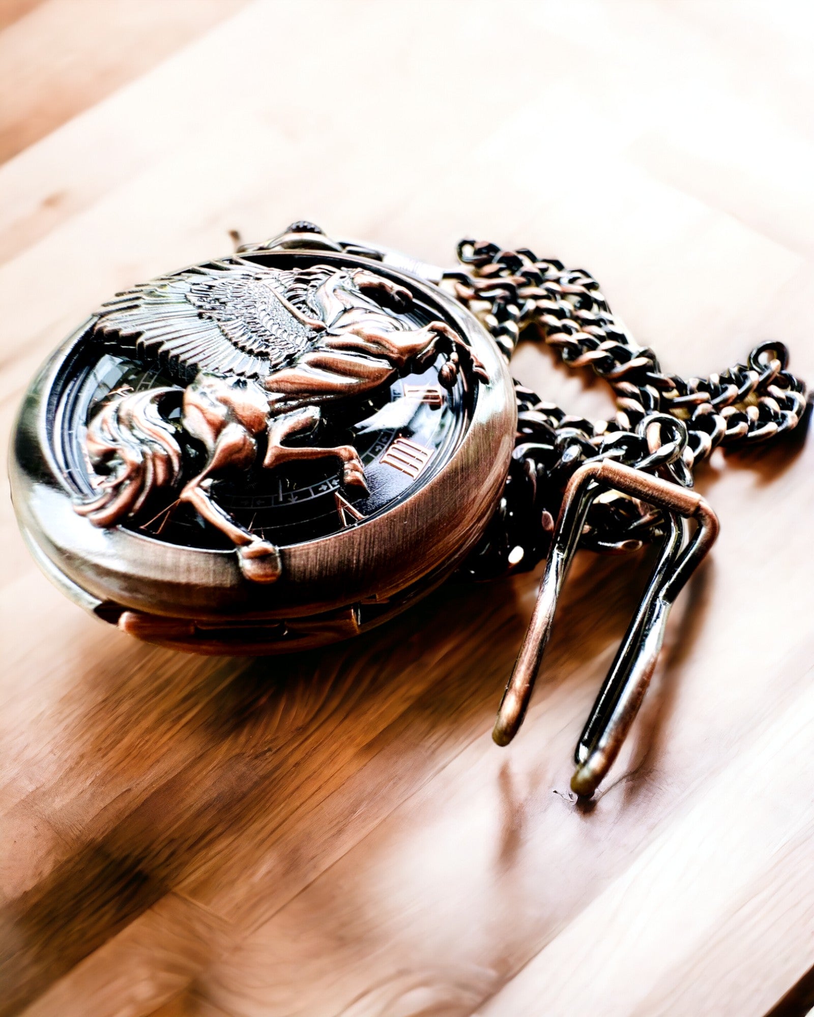 Orologio da Tasca "Equus Tempus" - Colore: Marrone, Oro Rosa con Motivo Cavallo, possibilità di personalizzazione con incisione