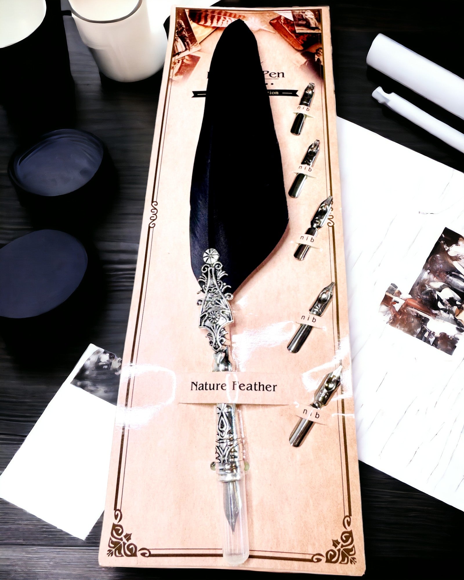 Penna per Calligrafia Vintage con Piuma d'Oca Naturale – Regalo Ideale per la Festa della Mamma o per l'Insegnante. Incisione