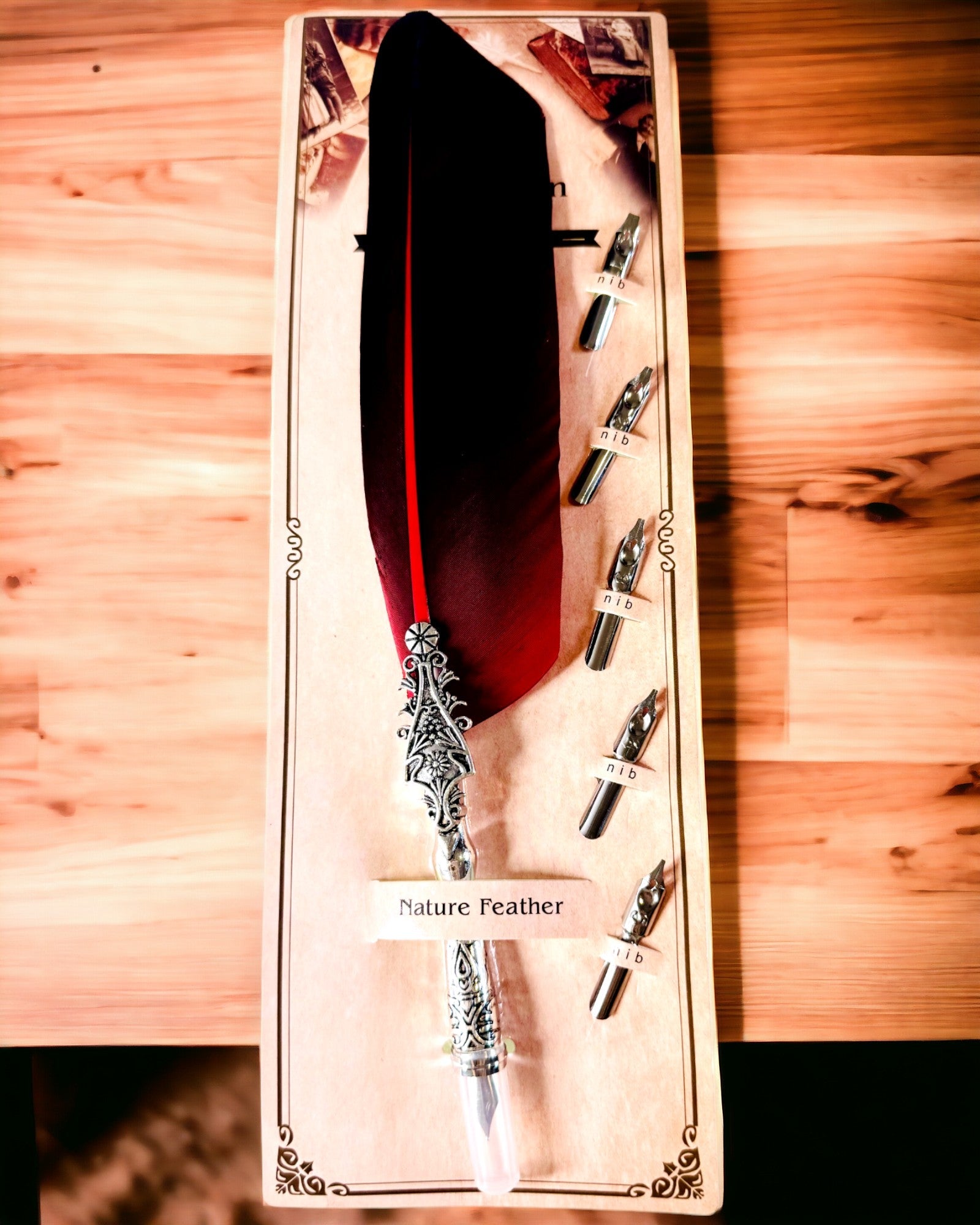 Penna per Calligrafia Vintage con Piuma d'Oca Naturale – Regalo Ideale per la Festa della Mamma o per l'Insegnante. Incisione