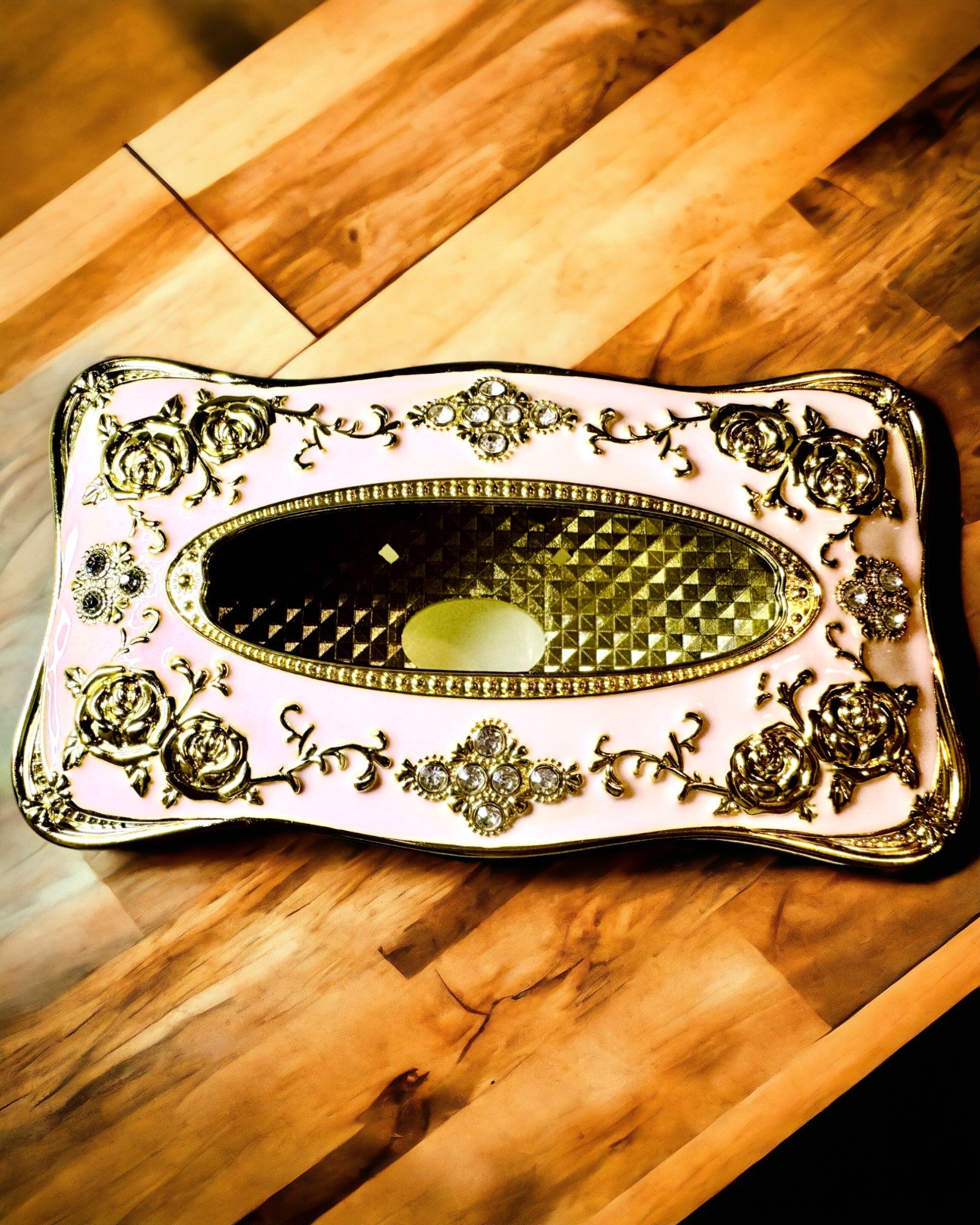 Elegante Scatola Rosa per Fazzoletti con Rose in Rilievo – Tocco di Lusso per Salotto, Hotel o Club