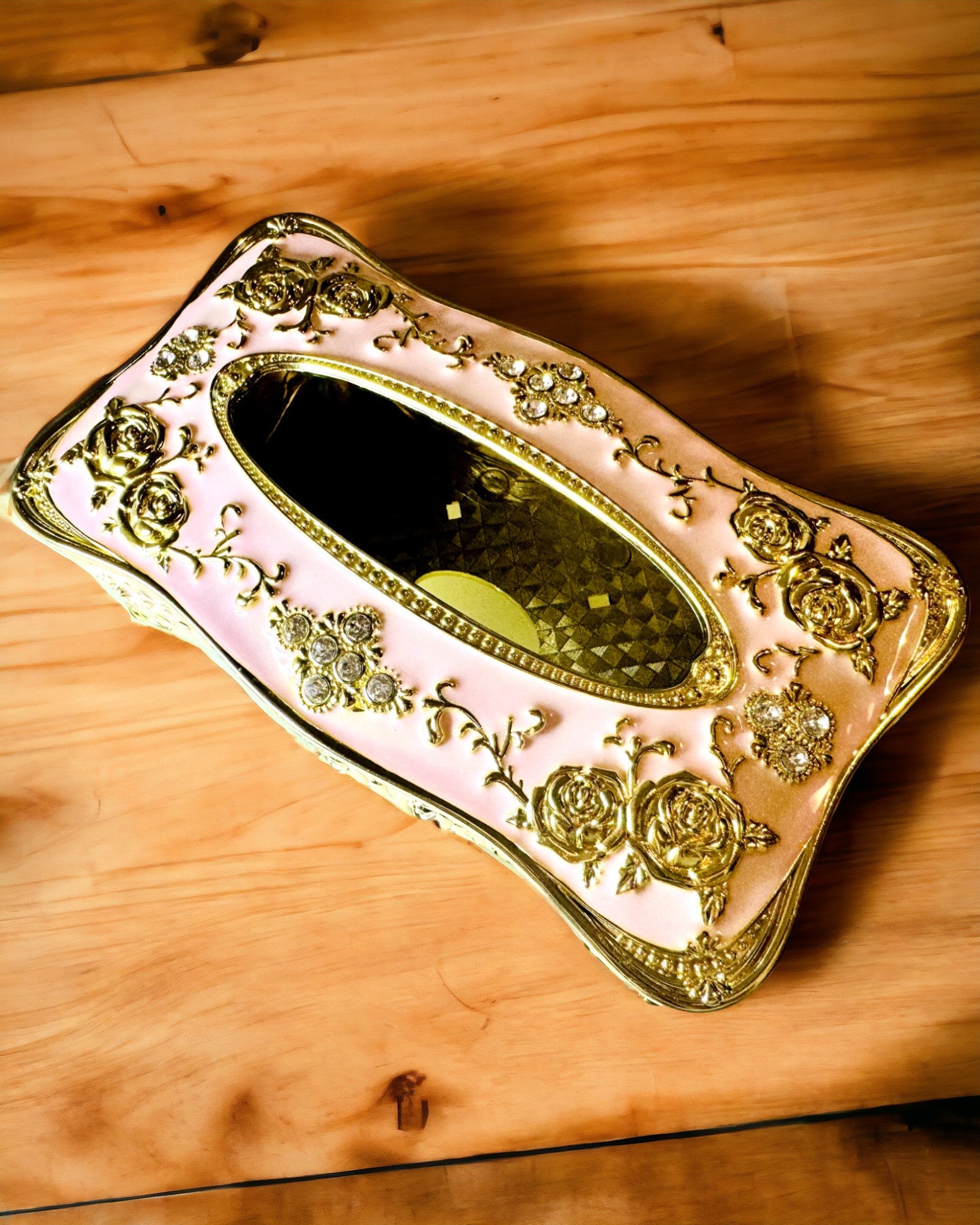 Elegante Scatola Rosa per Fazzoletti con Rose in Rilievo – Tocco di Lusso per Salotto, Hotel o Club