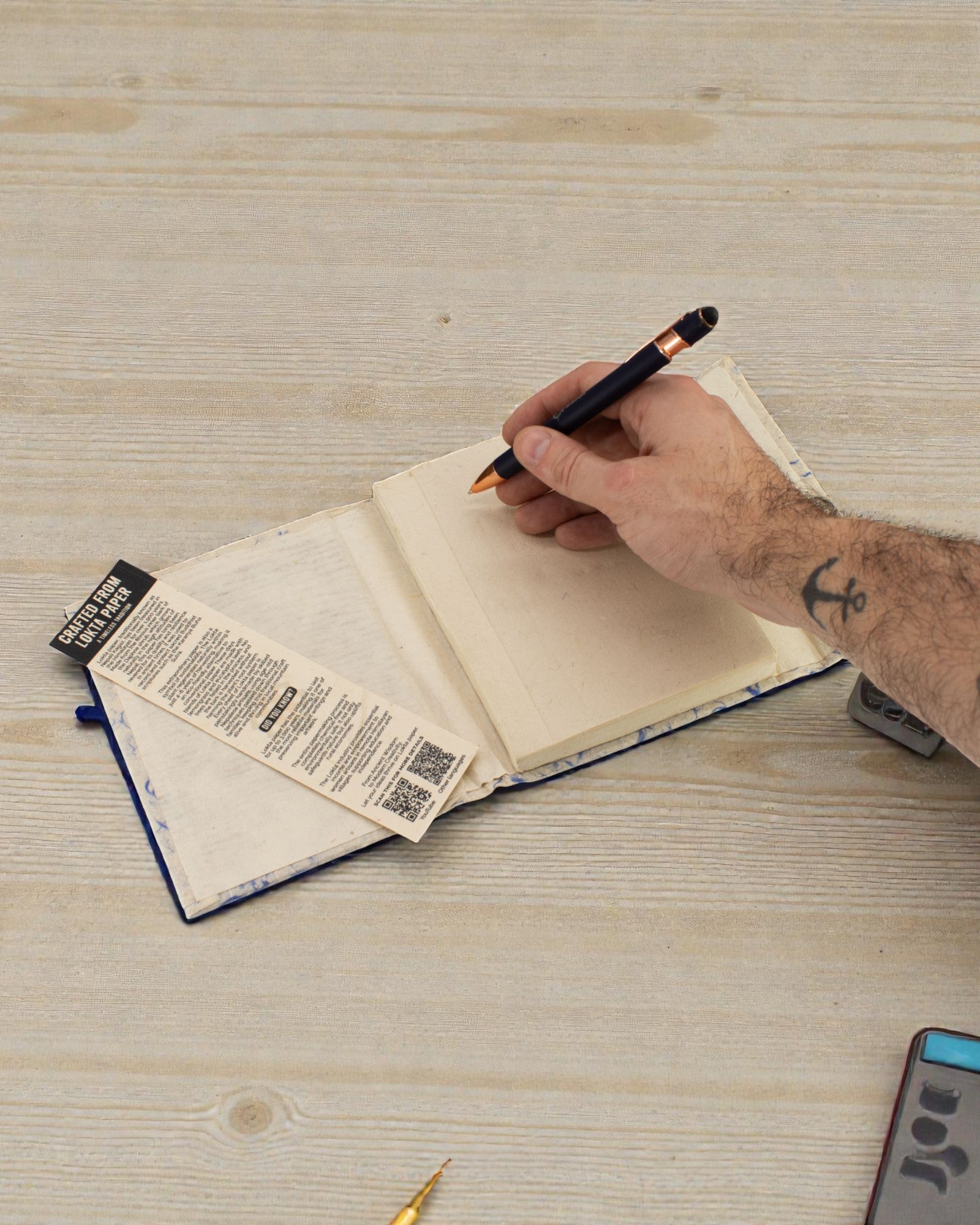 Taccuino medio Lokta in cotone blu (15 x 12 cm) – 45 fogli