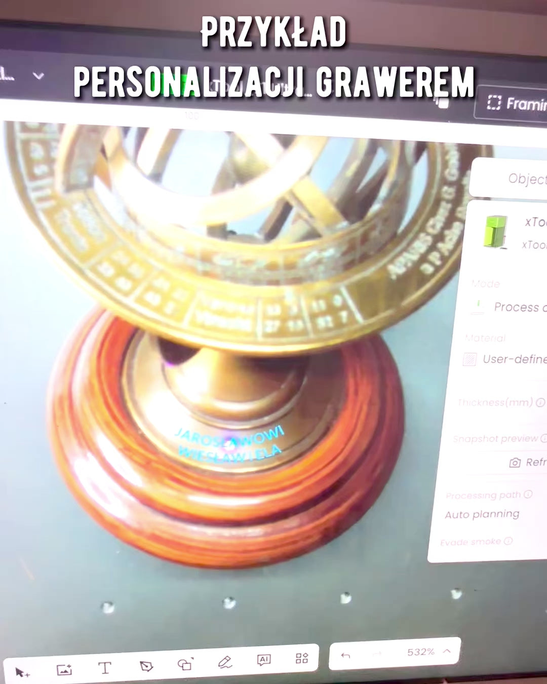 Armilla in ottone "AstroGlobe" alta 13 cm, realizzata a mano con opzione di incisione, decorazione per ufficio