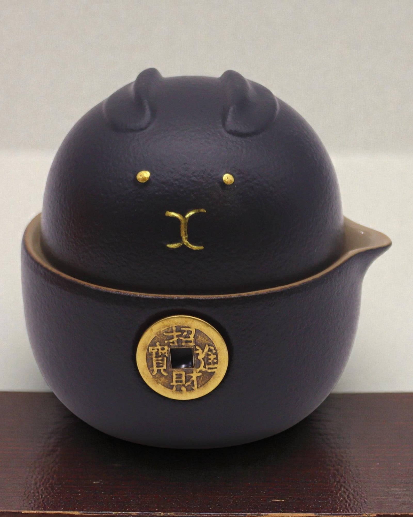 Gatto Nero della Fortuna – Set da tè con 2 tazze (Nero)