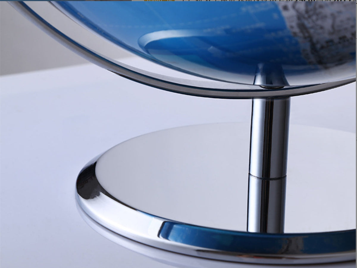 Piccolo globo decorativo nei colori blu e argento, personalizzabile con incisione, ideale come regalo, altezza 20 cm, elegante decorazione per il soggiorno con nomi geografici in inglese e cinese.