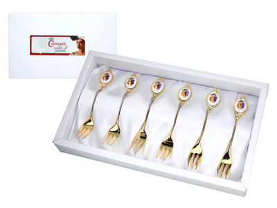 Set di 6 forchettine, forchettine rivestite in oro 24K, motivo a frutta