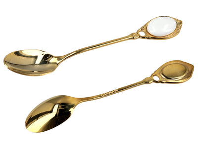 Set di 6 cucchiaini rivestiti in oro 24K Occhietti bianchi CARMANI, personalizzabile con incisione - regalo elegante per ogni occasione, dimensioni 13 cm