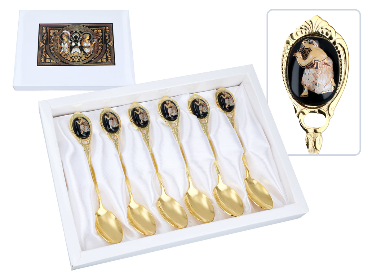 Set di 6 cucchiaini rivestiti in oro 24K con motivo greco