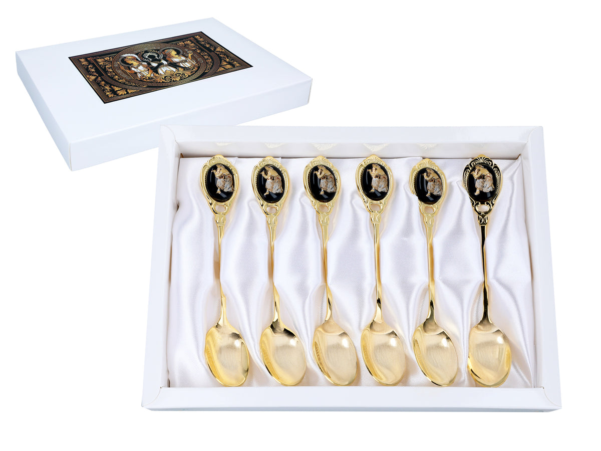 Set di 6 cucchiaini rivestiti in oro 24K con motivo greco