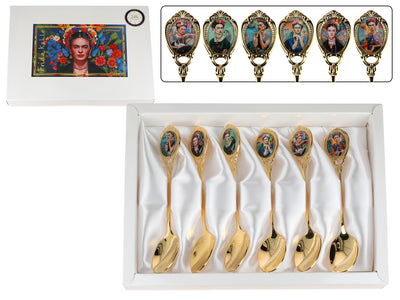 Set di 6 cucchiaini rivestiti in oro 24K F. Kahlo, personalizzabile con incisione - elegante posata da regalo, 13 cm, CARMANI