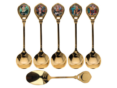 Set di 6 cucchiaini rivestiti in oro 24K F. Kahlo, personalizzabile con incisione - elegante posata da regalo, 13 cm, CARMANI