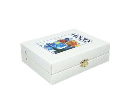 Set di 6 cucchiaini rivestiti in oro 24K con 1 cucchiaino per lo zucchero - V. van Gogh, assortiti, personalizzabili con incisione, elegante confezione regalo, dimensioni 13 cm