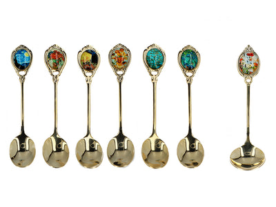 Set di 6 cucchiaini rivestiti in oro 24K con 1 cucchiaino per lo zucchero - V. van Gogh, assortiti, personalizzabili con incisione, elegante confezione regalo, dimensioni 13 cm