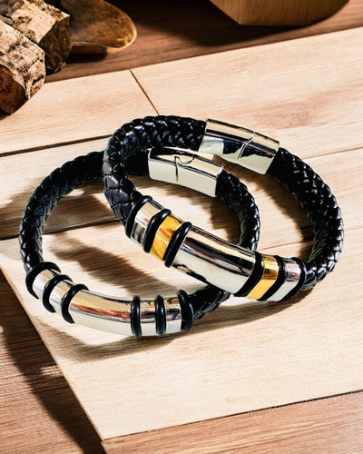 Bracciale alla Moda Hip Hop per Uomo con Incisione Personalizzata e Chiusura Magnetica – Scegli lo Stile con Accenti Argento o Oro, 22cm Pelle PU