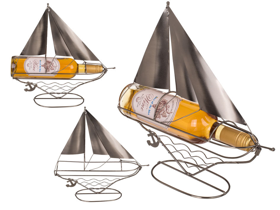 Portabottiglie in metallo a forma di barca a vela, personalizzabile con incisione, 33 cm, ideale come regalo per gli amanti dell'atmosfera marina
