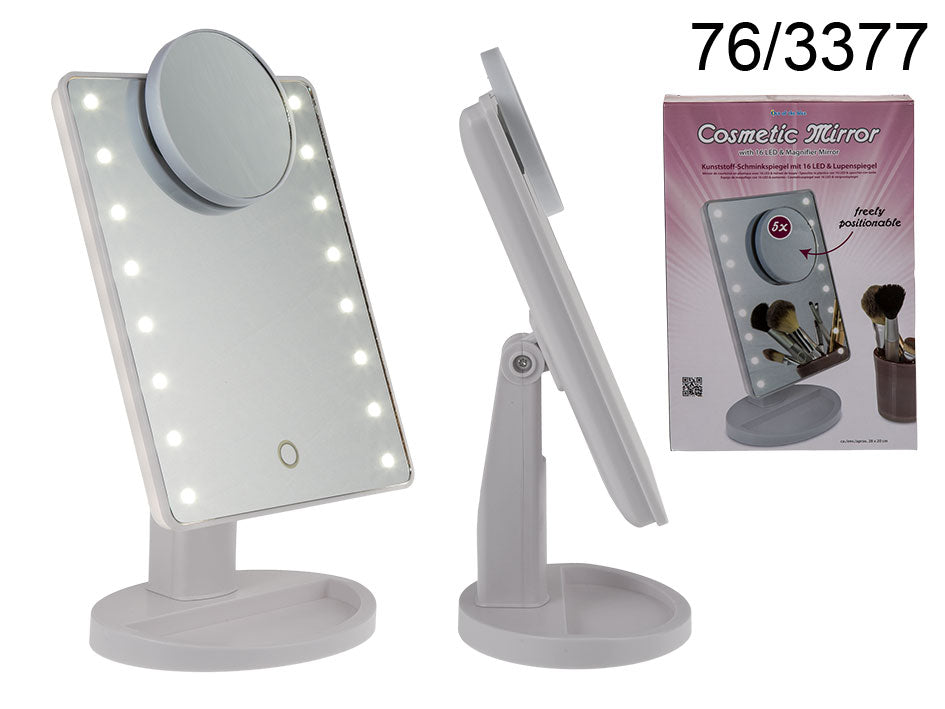 Specchio cosmetico LED illuminato con ingrandimento 5x, personalizzabile con incisione
