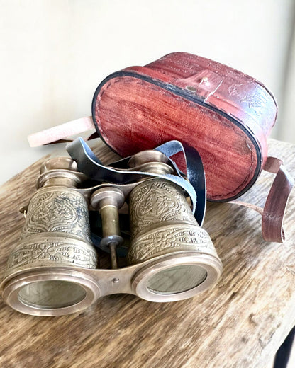 Binocolo con custodia in pelle Victorian's Eye, 11 cm in ottone, decorato a mano, personalizzazione con incisione per regalo