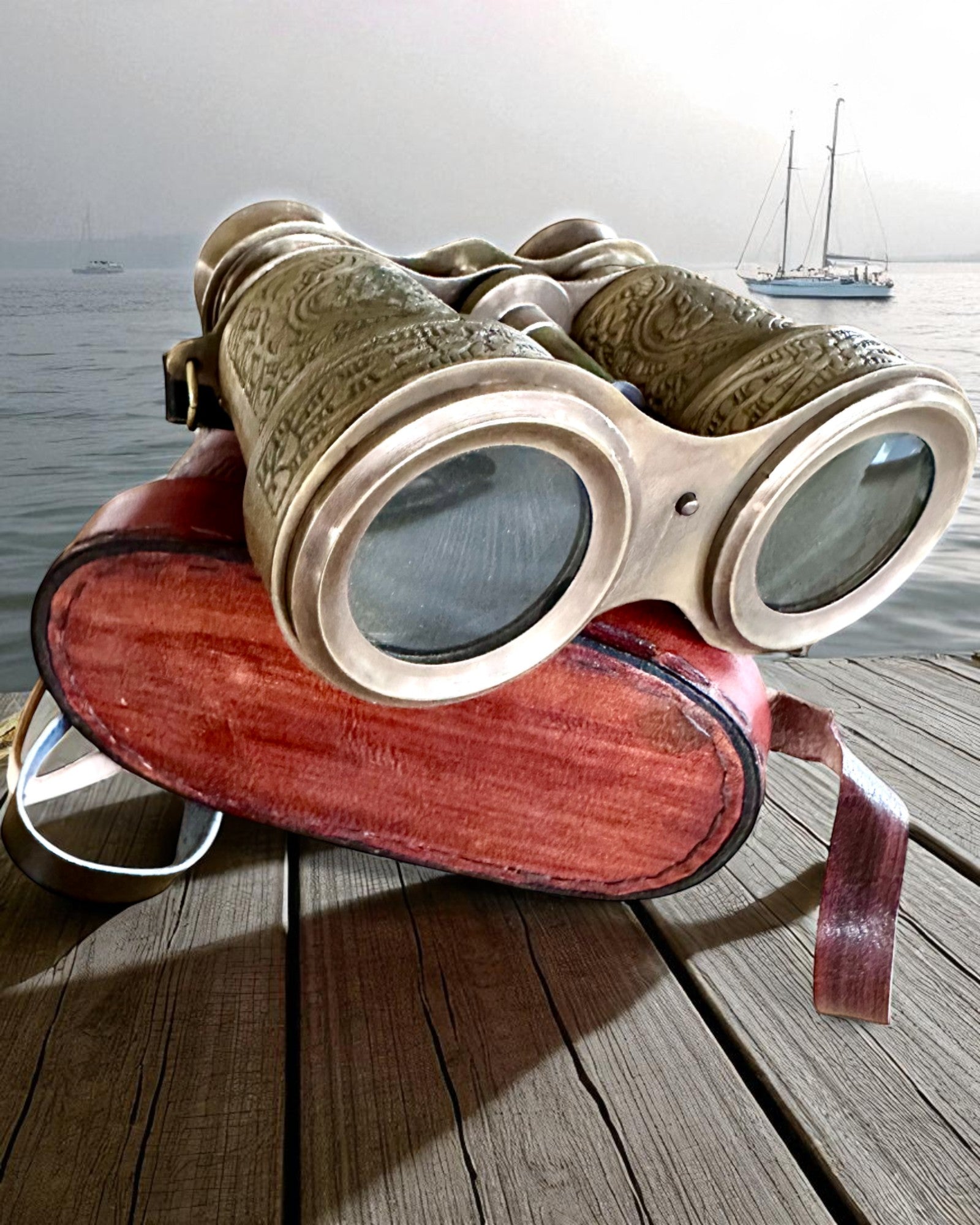 Binocolo con custodia in pelle Victorian's Eye, 11 cm in ottone, decorato a mano, personalizzazione con incisione per regalo