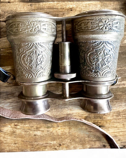 Binocolo con custodia in pelle Victorian's Eye, 11 cm in ottone, decorato a mano, personalizzazione con incisione per regalo
