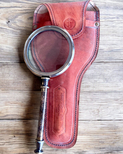 Lente d'Ingrandimento in Ottone Navigator 1941 con Custodia in Pelle – Fatto a Mano, Premium, possibilità di personalizzazione per regalo