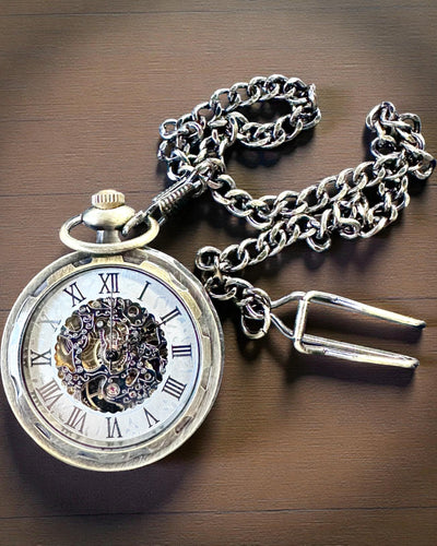 Retrò Orologio da Tasca – Meccanico, Colore oro spazzolato, Impermeabile, personalizzazione con incisione