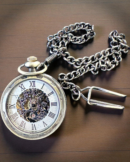 Retrò Orologio da Tasca – Meccanico, Colore oro spazzolato, Impermeabile, personalizzazione con incisione