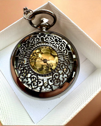 Orologio da Tasca Nero "Midnight Elegance", personalizzazione per regalo con incisione