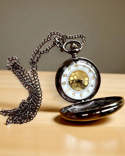 Orologio da Tasca Nero "Midnight Elegance", personalizzazione per regalo con incisione