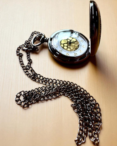 Orologio da Tasca Nero "Midnight Elegance", personalizzazione per regalo con incisione