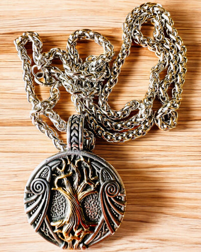 Collana "Albero della Vita" in acciaio inossidabile con personalizzazione, con simbolo Aegishjalmur, (Elmo del Terrore)