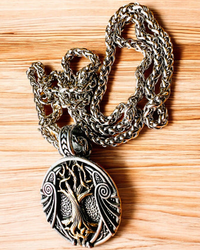 Collana "Albero della Vita" in acciaio inossidabile con personalizzazione, con simbolo Aegishjalmur, (Elmo del Terrore)