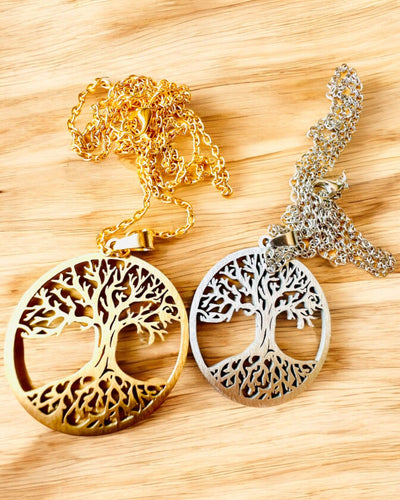 Collana "Albero della Vita" in Acciaio Inossidabile - personalizzazione con incisione, 2 varianti di colore