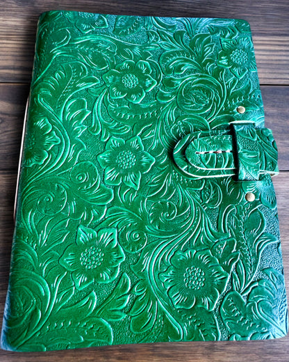Taccuino Vintage in Pelle "Floralis" – stampato a mano, 400 pagine, possibilità di incisione, 2 varianti