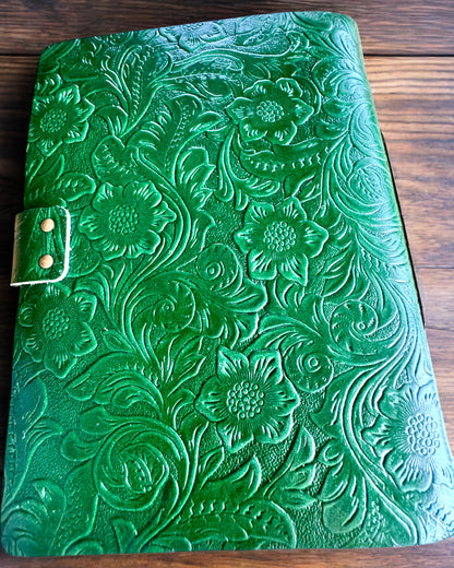 Taccuino Vintage in Pelle "Floralis" – stampato a mano, 400 pagine, possibilità di incisione, 2 varianti