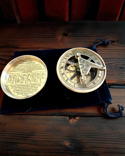 Bussola Solare Voyager 7cm – orologio solare in ottone con bussola, personalizzazione con incisione per regalo