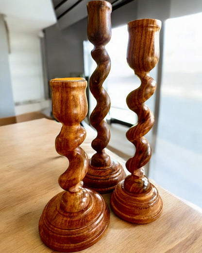 Set di 3 portacandele "Luce a Spirale" 25 cm di altezza, possibilità di personalizzazione con incisione per regalo