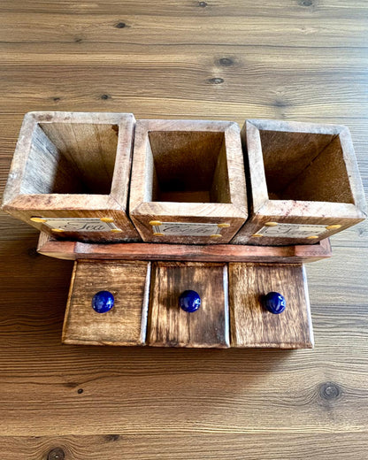 Set Royal Trio – Tè, Caffè, Zucchero in legno di Shisham, fatto a mano, con opzione di incisione per regalo