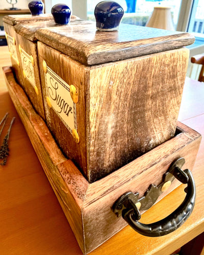 Set Royal Trio – Tè, Caffè, Zucchero in legno di Shisham, fatto a mano, con opzione di incisione per regalo