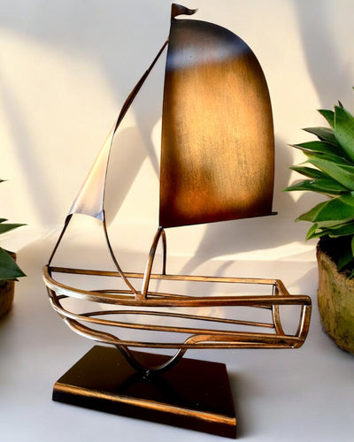 Portabottiglie in Metallo 45 cm di altezza, "Fantasia Marinara" - a Forma di Veliero con Possibilità di Incisione per regalo