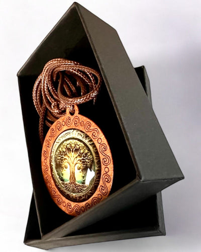 Amuleto della Vita "Albero degli Antenati" - Collana Fatta a Mano in Legno e Vetro, possibilità di personalizzazione con incisione per regalo