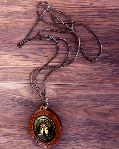 Amuleto della Vita "Albero degli Antenati" - Collana Fatta a Mano in Legno e Vetro, possibilità di personalizzazione con incisione per regalo