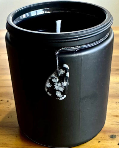 Candela di soia intenzionale Ossidiana – fiducia in sé stessi e forza interiore, 250 ml, possibilità di personalizzazione come regalo