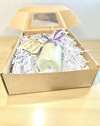 Candela di soia intenzionale Ametista – calma, armonia e purificazione, 250 ml, possibilità di personalizzazione per regalo